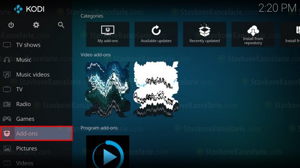 Software KODI a jeho hlavné menu