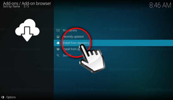 Add-on browser v KODI – zvoľte „Install from repository“