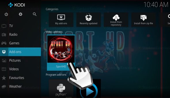 Spustenie SportHD addonu v KODI
