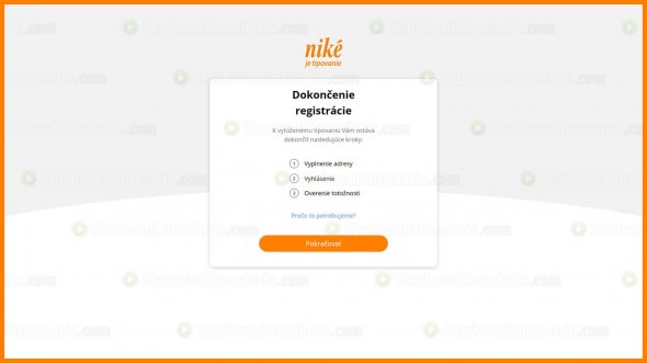Druhá časť registrácie v Niké