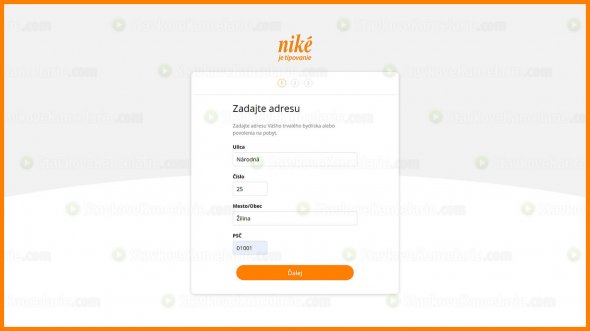 Zadanie adresy počas registrácie do stávkovej kancelárie Niké