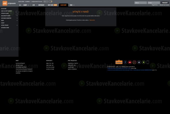 Oznámenie o prijatí registrácie v stávkovej kancelárii Niké