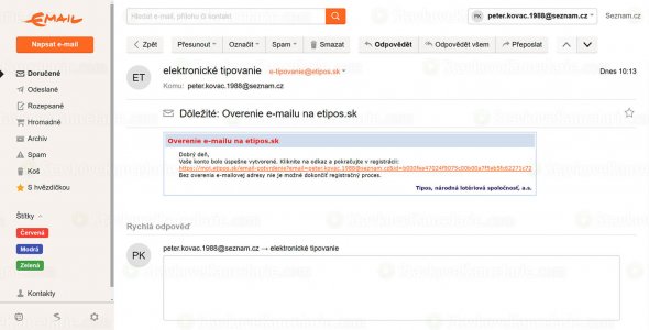 Overenie e-mailovej adresy na eTIPOS.sk