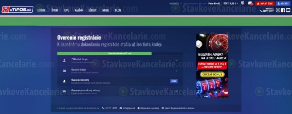 Dokončenie registrácie v stávkovej kancelárii TIPOS