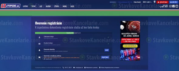 Stav registrácie v eTIPOS pred overovaním dokladov