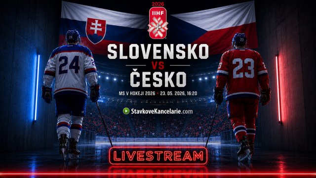 Hokejisti Slovenska a Česka pred zápasom na MS v hokeji 2026. Upútavka na live stream zo stretnutia, ktoré sa hrá 23. mája o 16:20.