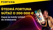 Promo banner Štedrá Fortuna súťaž o 200 000 € – informácia o týždennom žrebovaní výhier
