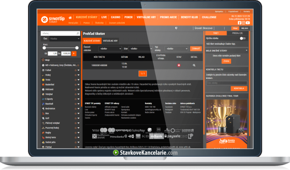 Kontrola tiketu a prehľad stávok v stávkovej kancelárii SYNOTTIP