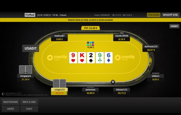 Poker online o peniaze v casine SynotTip