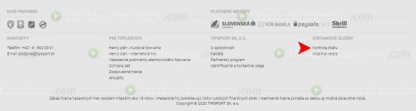 Kontrola tiketu na Tipsport.sk – Krok 1