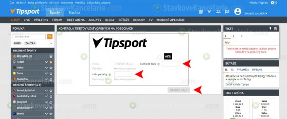 Kontrola tiketu na Tipsport.sk – Krok 3