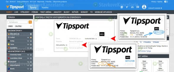Kontrola tiketu na Tipsport.sk – Krok č. 2