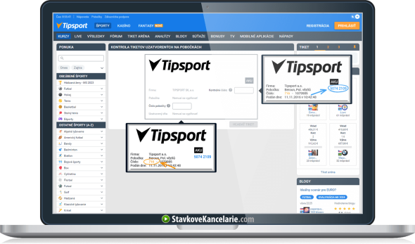 Kontrola tiketu na Tipsport.sk – Krok č. 2