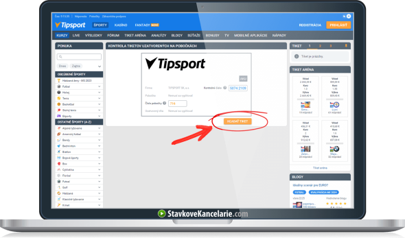 Kontrola tiketu na Tipsport.sk – Krok 3