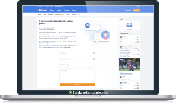 Možnosti, ako kontaktovať zákaznícku podporu Tipsport