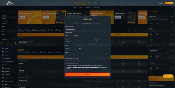 Vyplnený registračný formulár