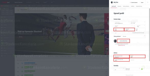 Vyplnené osobné údaje na hráčskom účte