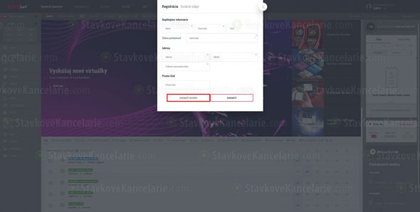 Vyskakovacie okno s doplnením osobných údajov
