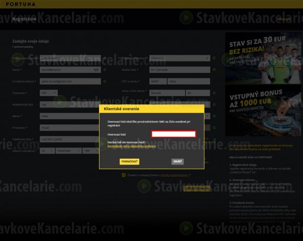 Klientske overenie prostredníctvom SMS správy