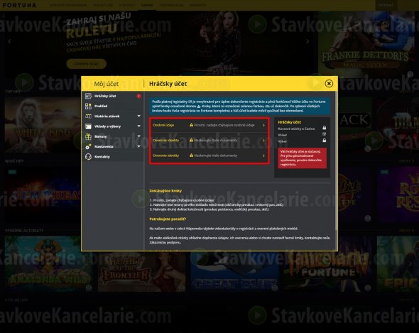 Začiatok overenia hráčskeho účtu vo Fortune