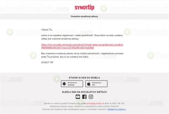 Overenie emailovej adresy v SYNOT TIP