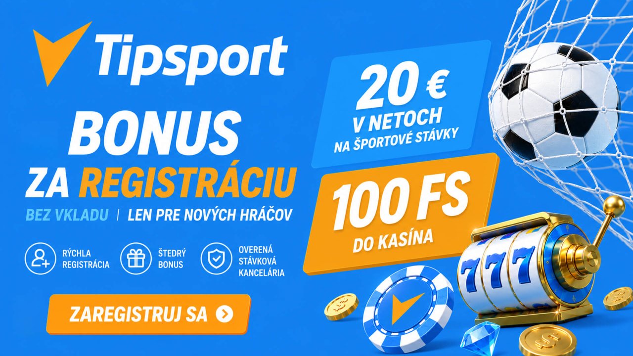 Tipsport 20 € za registráciu a 100 free spinov